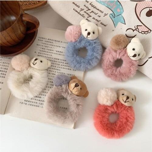 Plush Elastic Hair Bands Girls Cute Cartoon Animal Hair Accessories Hair Ring Head Rope Children Hair Styling Tools Hair Wear