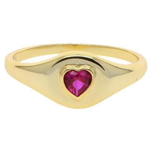 Gold Plated 100% 925 Sterling Silver Delicate Finger Jewelry Red Heart Cubic Zirconia Girlfriend Gift Fashion Silver Rings