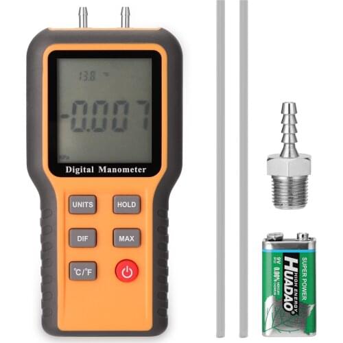 Qx-1208 High Accuracy Digital Manometer Adjustable Indoor Temperature Measurement Tool Pipes Pressure Measuring Device