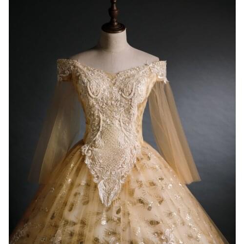 Luxury long sleeve golden embroidery vintage ball gown princess cosplay medieval dress Renaissance gown queen Victoria Ball