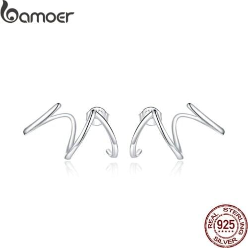 Bamoer Silver 925 Simple Line Earrings Stud Earrings for Women Natural Hypoallergenic Hypoallergenic Ear Pins for Girl SCE986
