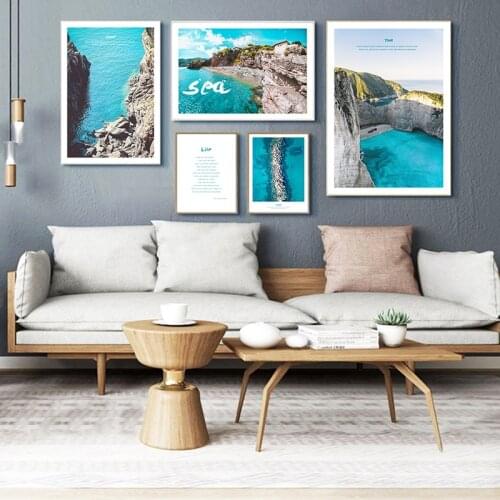 Nordic Modern Blue Seaside Beach Series Landscape Picture Canvas Painting Art Print Poster Bedroom Living Room Studio Home Decor