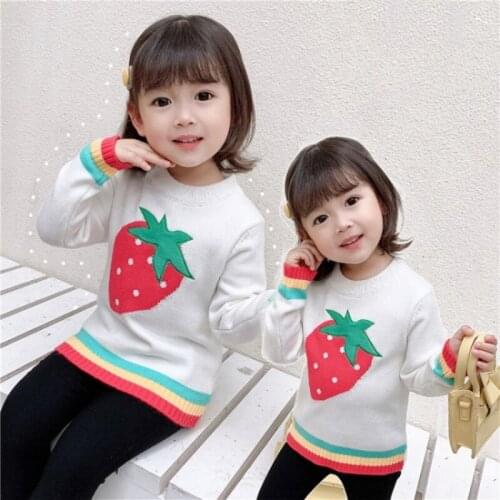 Girl Sweater Kids Baby Toddler Tops 2021 Strawberry Thicken Warm Winter Autumn Wool Knitting Cashmere Christmas Children Clothin