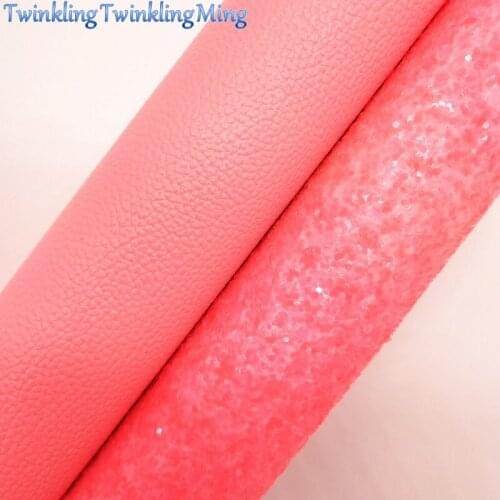 PINK Glitter Fabirc, Faux Leather Fabric, Litchi Synthetic Leather Fabric Sheets For Bow A4 8"x11"Twinkling Ming XM514