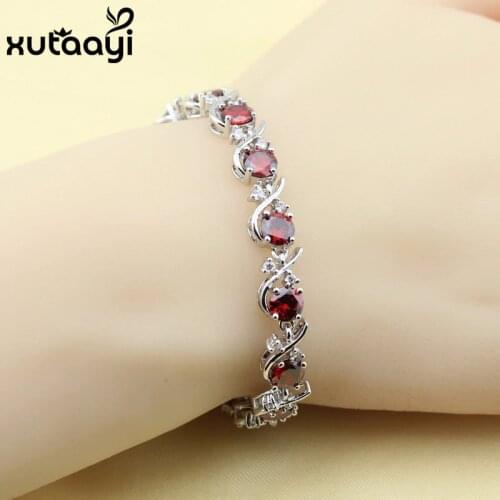 XUTAAYI 2016 New Arrival Fashion Health Jewelry Silver colorAdjustable Synthetic Red Garnet Chain-Link Bracelet Length 20CM