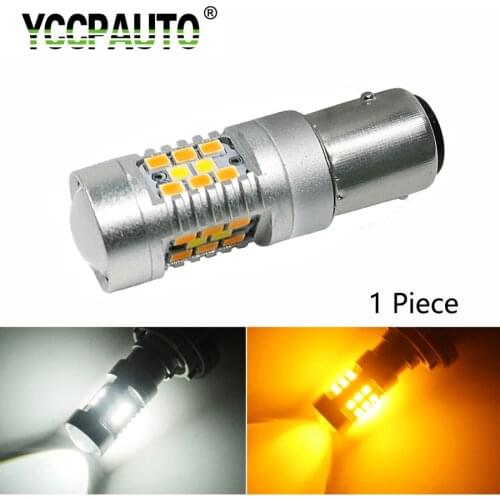 YCCPAUTO 1Piece 1157 Bay15D P21/5W LED Dual Color Bulb White to Amber 2835/3030 Lamp For Car DRL Turn Signal Lights 12-24V