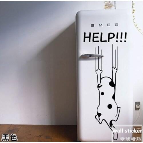 Funny cartoon cute cat dog Help quote wall sticker home decorative wall decals stickers kitchen refrigerator decor for kids room