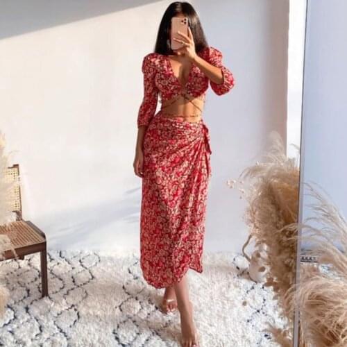2021 Women High Quality Printing Asymmetry Bohemian Long Skirt Female Vintage Folds Decorate Sexy Skirt