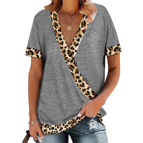 Leopard Printed Women Open Stitch T Shirt Femme 2021 Summer Short Sleeve Fashion Harajuku Bodycon Top Tee Basic Cotton T-Shirts
