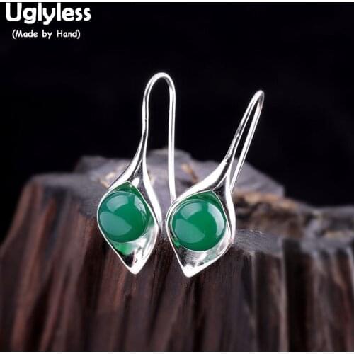 Uglyless Lily of the valley Flower Earrings for Women Gemstones Chalcedony Pearls Earrings Real 925 Silver Floral Brincos E1621
