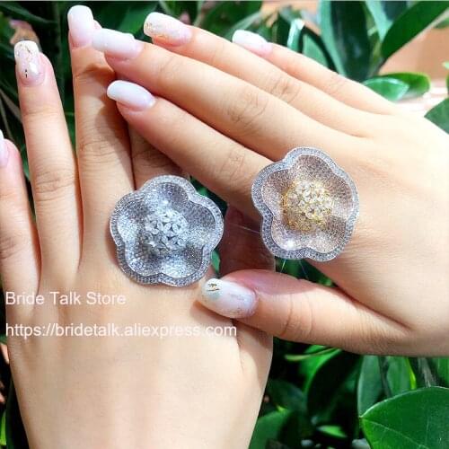 Bride Talk Luxury 3 Tone Engagement Wedding Flower Rings For Women Bridal Cubic Zircon Dubai Accessories Finger Ring Jewelry