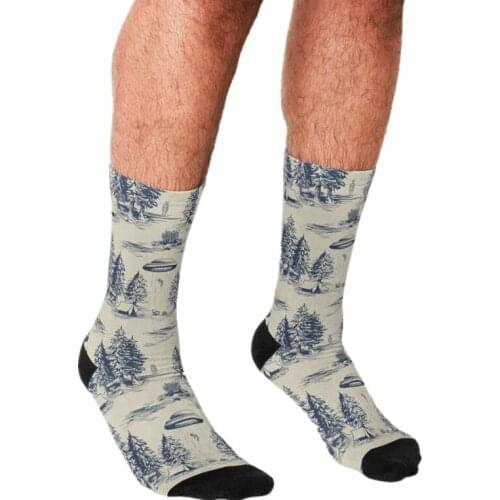 2021 Funny Socks Men harajuku Alien Abduction Toile De Jouy Pattern in Blue Printed Happy hip hop Men Socks