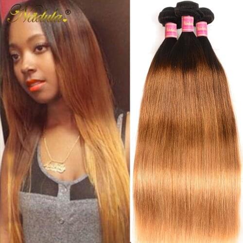 Nadula Hair 3 Bundles Straight Hair Brazilian Ombre Brown Remy Human Hair Weave 1B/4/27 Ombre Hair Bundles