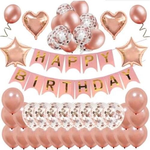 39 Pcs Rose Gold Balloons Decoration Set Star Heart Foil Ballons Kids Adult Birthday Party Supplies Star Baby Shower Favors