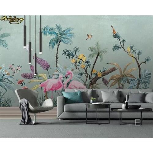 Beibehang Custom 3d wallpaper murals medieval hand-painted tropical rainforest flowers and birds background wall papel de parede
