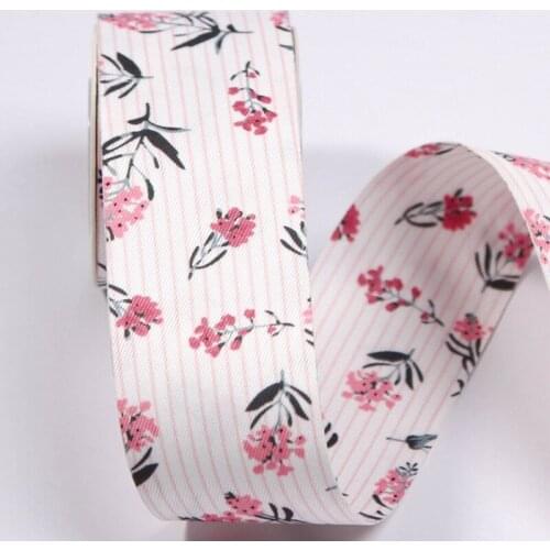 5 yards/lot Lilac Flower Stripted Printed Ribbon for Diy Bow Gift Packaging Sewing Clothing Dress Decoration Accessories