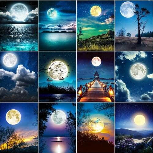 Diamond Painting Moon 5D DIY Diamond Embroidery Night Rhinestone Picture Cross Stitch Mosaic Landscape Craft Kit
