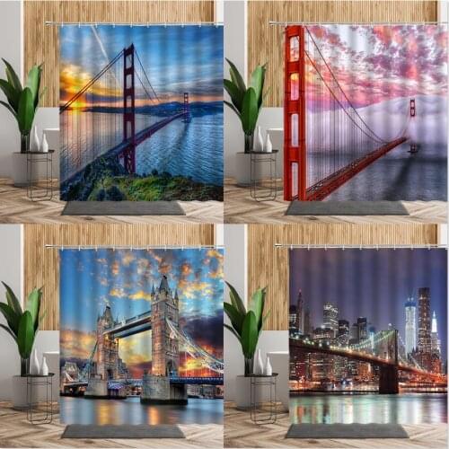 American Scenery Shower Curtain San Francisco Golden Gate Bridge Scenice Decorative Poster Hanging Cloth Bathroom Decor Curtains