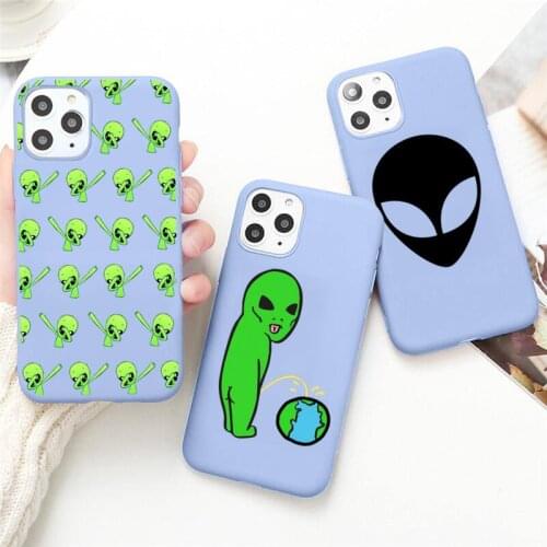 Cartoon alien space Phone Case for iPhone 12 mini 11 Pro Max X XR XS 8 7 6s Plus Candy purple Silicone cover