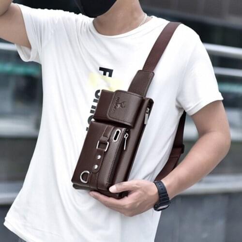 Mens Casual Messenger Belt Bags Sports Waist Bag Multi-function Chest Bags PU Leather Crossbody Carrying Phone Bag
