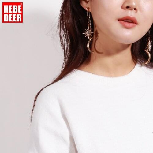 HebeDeer Boho Style Elegant Earrings Women Fashion Simple Long Tassel Mango Star Zircon Moon Pendant Charm Earrings Gift Arete