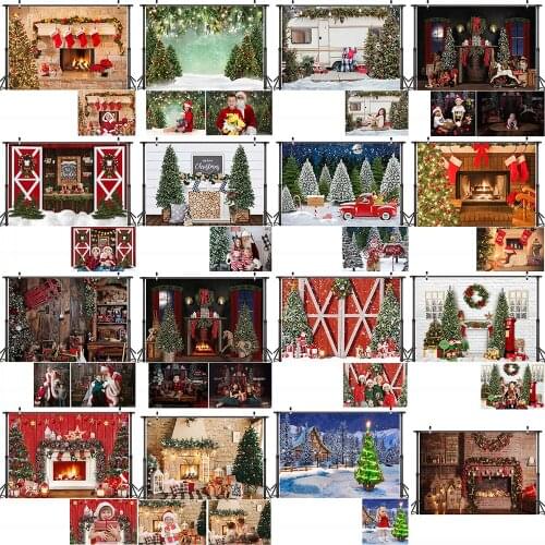 Winter Photography Backdrop Merry Christmas Family Party Background Christmas Tree Fireplace Snow Window Birthday Portrait Photo