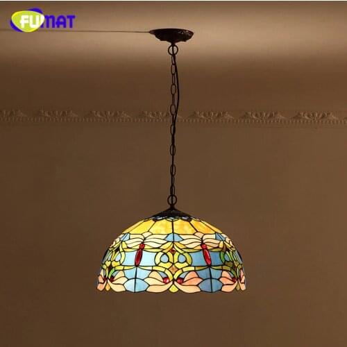 FUMAT Blue Goldfish Lamp Shade Pendant Lamp European Baroque Stained glass Kitchen Lights Bar Living Room LED Pendant Lights