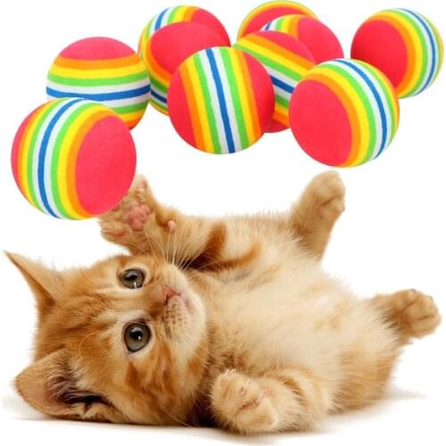 Interactive Cat Toys EVA Balls Training Pet Supplies Cat Football Training Toys 10Pcs Rainbow Cat Toy Colorful Balls