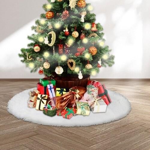 Hot 1Pcs White Christmas Tree Skirt Plush Faux Fur Carpet Xmas Floor Mat Ornaments Wedding Birthday New Year