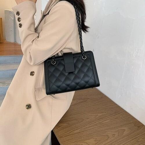 Small Black PU Leather Crossbody Bag for Women 2021 Winter Branded Chain Designer Shoulder Handbags Womens Trend Hand Bag
