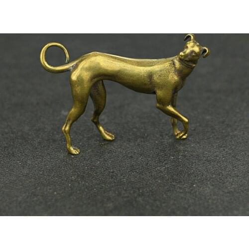 Retro Handmade Copper Dog Statue Office Desk Home Decoration Solid Brass Chinese Zodiac Dog Copper Micro Carved Pieces
