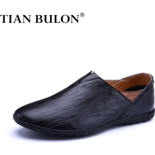 Genuine Leather Men Casual Shoes Brand 2019 Italian Mens Loafers Breathable Driving Shoes Slip On Comfy Moccasins TIAN BULON