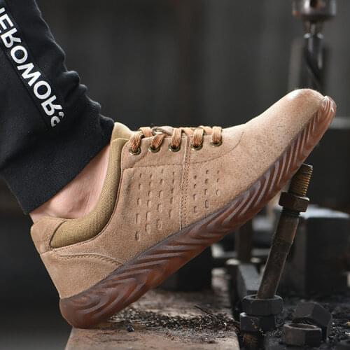 Men Work Boots 2019 Fashion Outdoor Steel Toe Cow Leather Steel Toe Shoes Men Anti Slip Puncture Proof Safety Shoes Boot Man