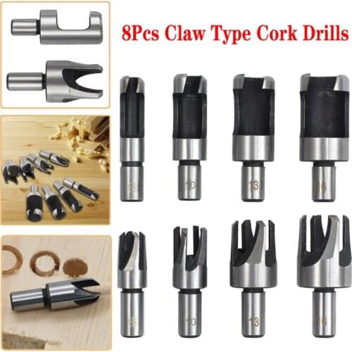 8Pcs 1/4" 3/8" 1/2" 5/8" Carbon Steel Wood Plug Hole Cutter Drill Bit Set 10MM Shank 6/10/13/16mm Wood Drill Bits