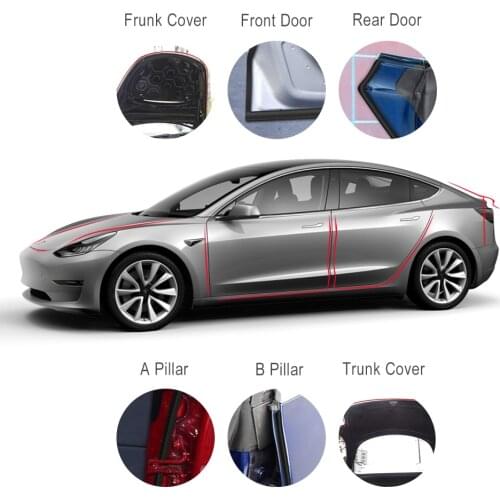 Car Door Rubber Seal Strip Kit For Tesla Model 3 Soundproof Noise Weatherstrip Car Door Protector Trunk Edge Stickers
