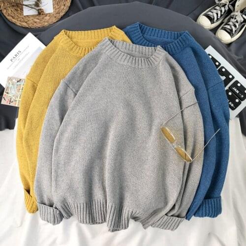 Autumn Winter Sweater Mens O-neck Pullover Long-sleeved Sweater Loose Casual Trend Simple Plain Base Coat Classic Male Clothes