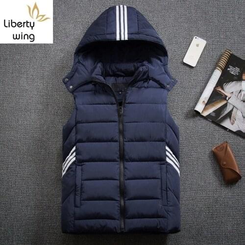 Autumn Winter Mens Thick Cotton Plus Size 8XL Loose Zipper Fashion Hooded Vest Casual Sleeveless Jacket Blue/Red/Black/Gray
