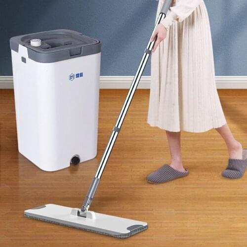 Flat Floor Mop Bucket Squeeze Hands Free Tile Easy Microfiber Mop Cloth Touchless Fregona Giratoria House Cleaning Tools DK50MP