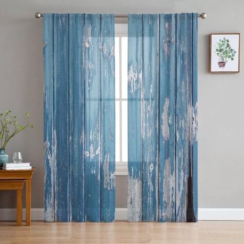 Simple Tulle Curtains Wood Grain Retro Shabby Villa Living Room Adult Bedroom Study Gauze Fabric Balcony Decor Chiffon Curtains