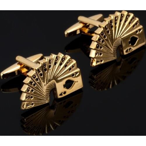 Luxury Poker Cufflinks For Mens Shirt Jewelry Accessories Wedding Gold Color Cuff Links Buttons Christmas Gifts