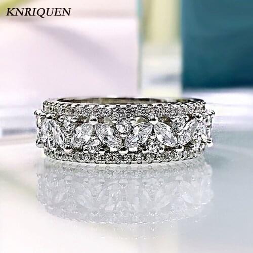 Luxury Sterling 925 Silver Full High Carbon Diamond Hollow Out Wedding Engagement Rings for Women Fine Jewelry Big White Ring