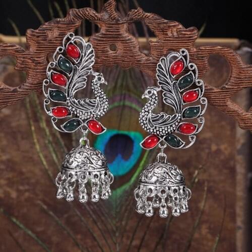 Retro Indian Bollywood Kundan Peacock Jhumka Jhumki Drop Earrings Gypsy Jewelry