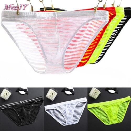 Sexy Mens Brief Male Viscose Transparent Low-waist Briefs Panties Mesh Gauze Breathable Sexy Underwear