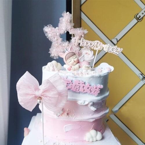 Cake Decoration-Creative Net Red Ins Wind Fantasy Net Yarn Pearl Star For Birthday Wedding Cake Decoration Plugin