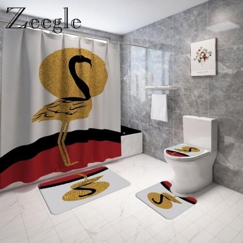 Waterproof Shower Curtain with Bath Mat Set Bathroom Carpet Rug U-Shaped Toilet Rug Anti-slip Floor Carpet Set
