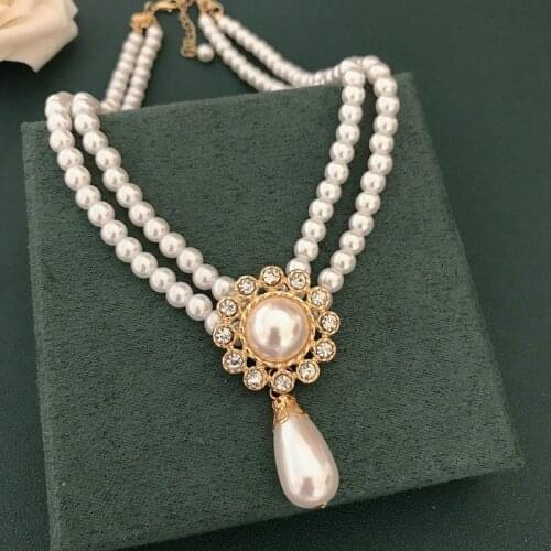 Double Stands Imitation Pearls Necklace, Choker Collar Wedding Party Necklace, Elegant Jewelry