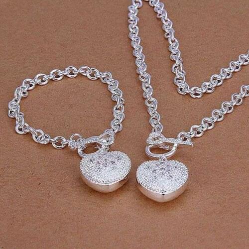 S025 925 sterling silver jewelry set, fashion jewelry set Inlaid Heart Key To /aihaizoa fylaopsa