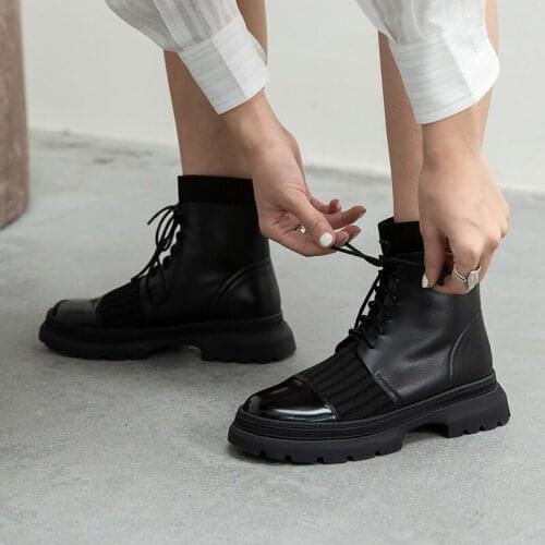 MORDOAN Genuine Cow Leather women shoes leather Lady boots 2020 autumn and winter new lace-up mid-heel Round head Ankle boots