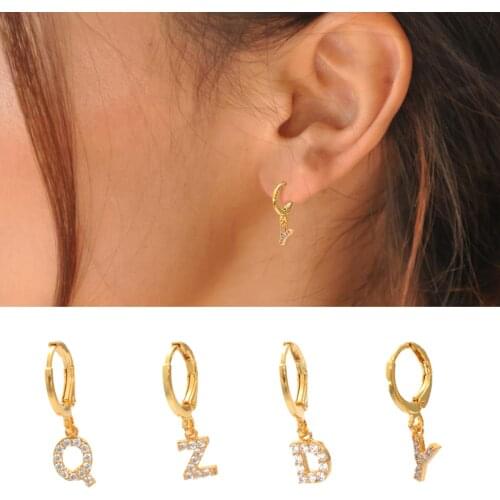 1PC Cz 26 English Initial Letter Alphabet Dangle Hoop Cartilage Earrings for Women Helix Lobe Earring Ear Piercing Jewelry Gift