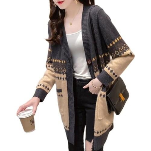 Spring Autumn New Ladies Sweater Coat External Wear Mid Long Loose Knitting Mujer Feminina Cardigan All-Match Sweater Ms Jacket